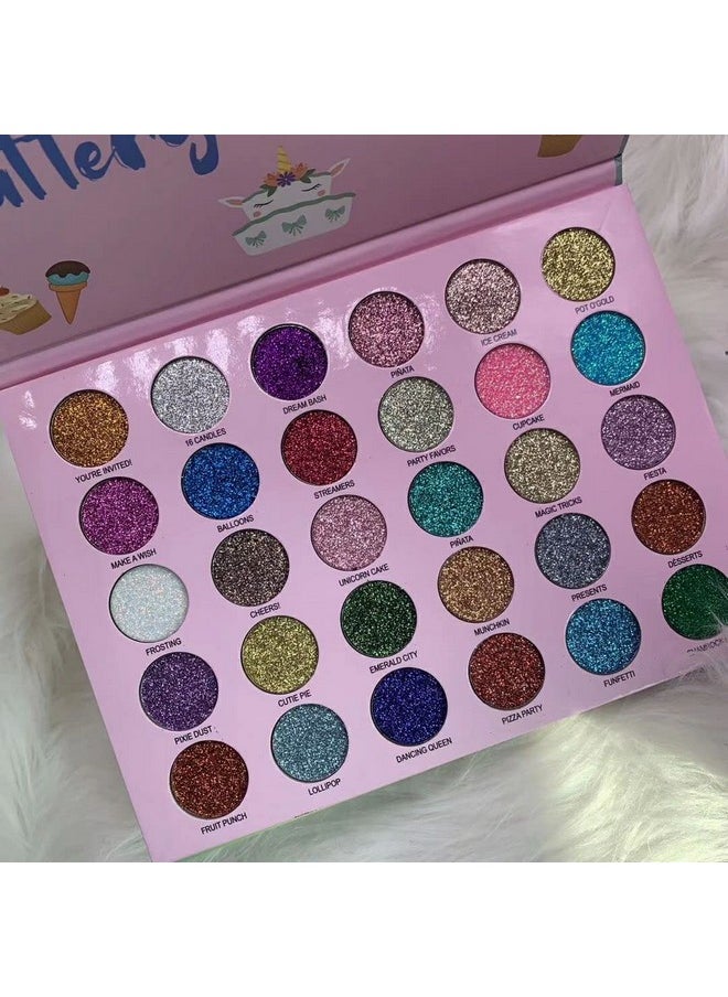 30 Colors Glitter Eyeshadow Makeup Palette Colorful Sparkly Eye Shadow Pallet + 1Pc Eyeshadow Brush Long Lasting Glitter Pressed Powder Palette