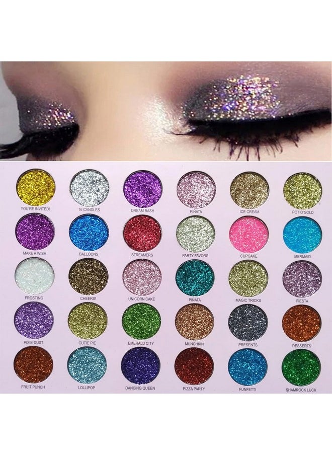 30 Colors Glitter Eyeshadow Makeup Palette Colorful Sparkly Eye Shadow Pallet + 1Pc Eyeshadow Brush Long Lasting Glitter Pressed Powder Palette