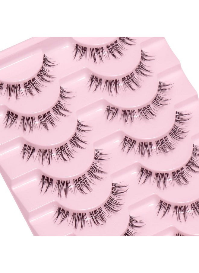 10 Pairs Lashes Wispy Mink Lashes Fluffy Eye Lashes Natural Look Clear Lash Band Fake Eyelashes Pack