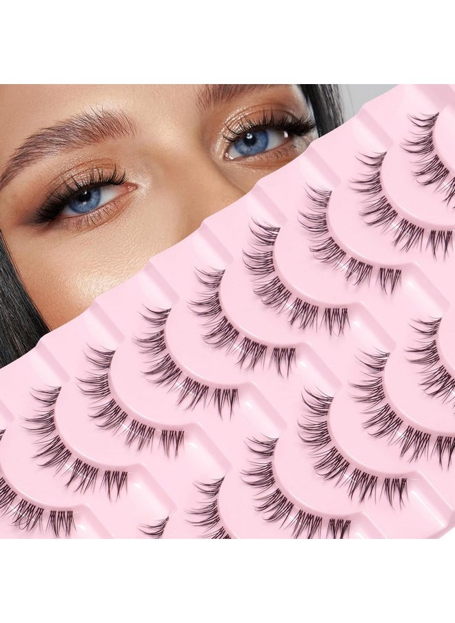10 Pairs Lashes Wispy Mink Lashes Fluffy Eye Lashes Natural Look Clear Lash Band Fake Eyelashes Pack