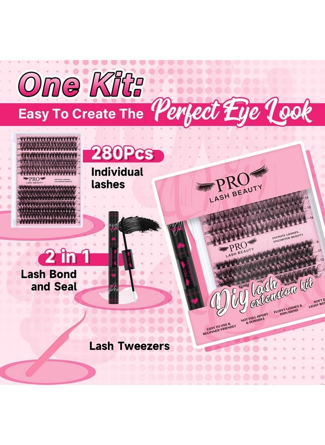 Lash Clusters Kit 280 Pcs Cluster Lashes 30D+40D Lash Extension Kit With Lash Bond And Seal Waterproof Lash Applicator Individual Lashes Apply At Home(30D+40D-9-16Mix Kit)