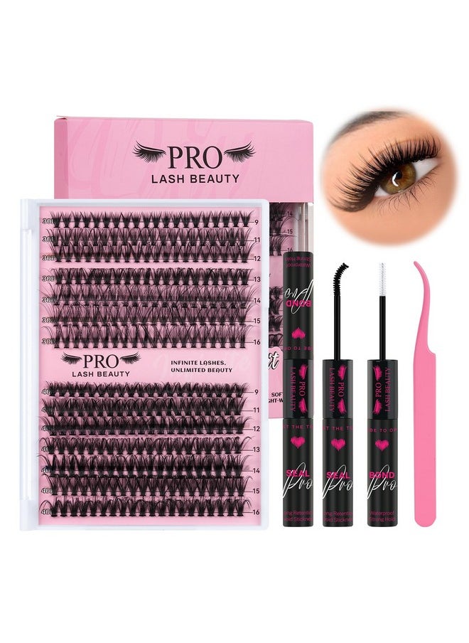 Lash Clusters Kit 280 Pcs Cluster Lashes 30D+40D Lash Extension Kit With Lash Bond And Seal Waterproof Lash Applicator Individual Lashes Apply At Home(30D+40D-9-16Mix Kit)