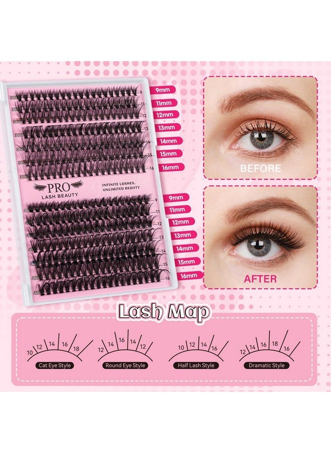 Lash Clusters Kit 280 Pcs Cluster Lashes 30D+40D Lash Extension Kit With Lash Bond And Seal Waterproof Lash Applicator Individual Lashes Apply At Home(30D+40D-9-16Mix Kit)