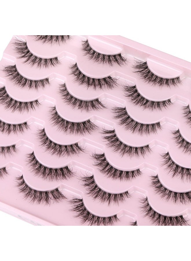 Lashes False Eyelashes Natural Look Lashes Mink Wispy Fluffy Volume Fake Eyelashes 5D Strip Cat Eye Lashes Pack Clear Lash Band Individual Eyelash 14 Pairs