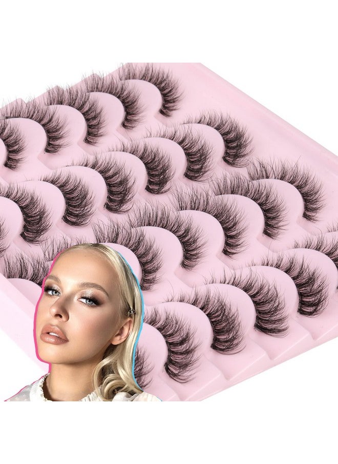 Lashes False Eyelashes Natural Look Lashes Mink Wispy Fluffy Volume Fake Eyelashes 5D Strip Cat Eye Lashes Pack Clear Lash Band Individual Eyelash 14 Pairs