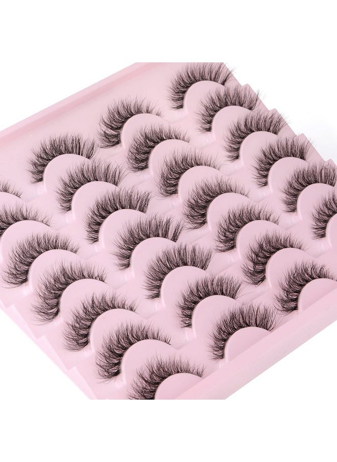 Lashes False Eyelashes Natural Look Lashes Mink Wispy Fluffy Volume Fake Eyelashes 5D Strip Cat Eye Lashes Pack Clear Lash Band Individual Eyelash 14 Pairs