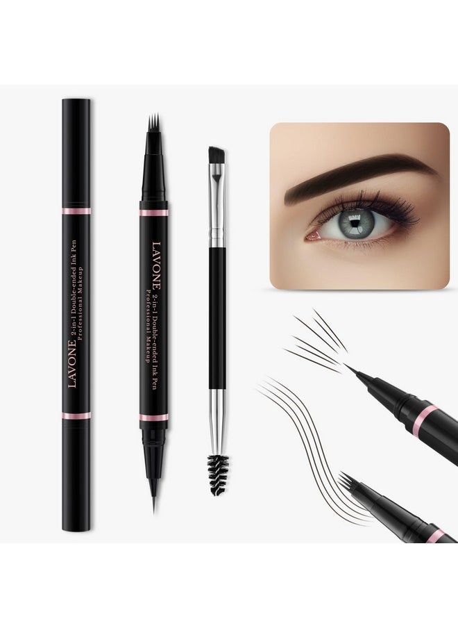 Eyebrow Pen,2-In-1 Waterproof Eyebrow Pencil With 4 Tip Microblading Brow Pen And Ultra-Precise Brow Pencil,With Dual-Ended Eyebrow Brush,Eyebrow Makeup For Natural Looking-Ebony