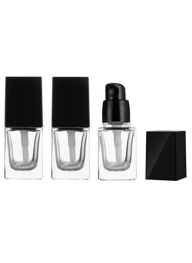 2Pcs 15Ml/0.5Oz Empty Glass Bottles With Press Pump Head Liquid Foundation Bottle Cosmetic Makeup Vials Containers For Bb/Cc Creams Lotion Square Essential Oils Jars Travel Set Sample Vials