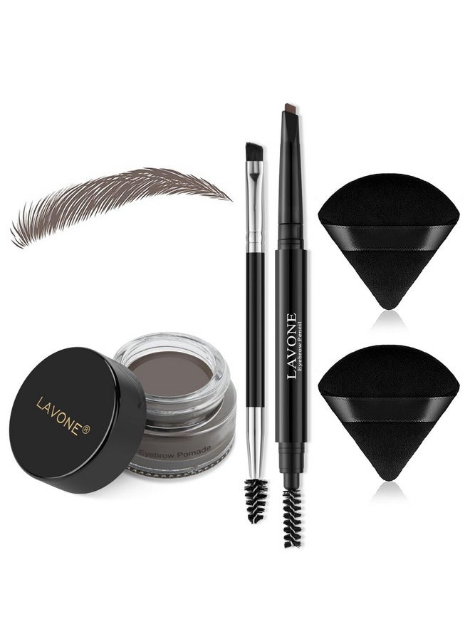 Eyebrow Pencil Makeup Kit For Eyebrow Makeup, Make Up Brow Kit With Waterproof Eyebrow Pencil, Eyebrow Pomade, Powder Puff And Dual-Ended Eyebrow Brush - Ebony