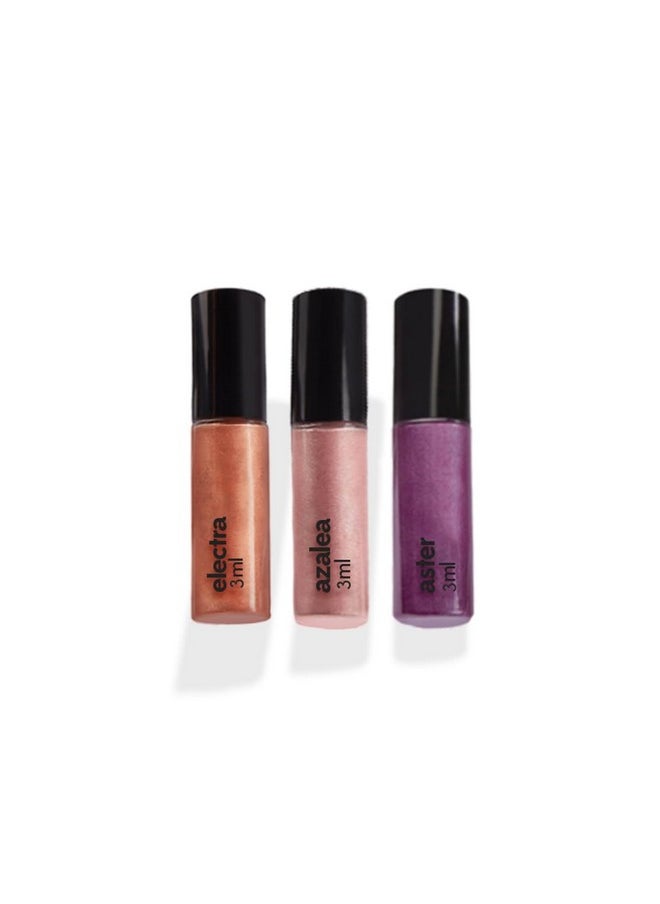 Eyeshadow Liquid Mini'S Set For Women, Metallic Finish,Long Wearing,Smudge Proof,Non Irritating, Vegan,Organic, Earth Metals Pack Contains Azalea, Aster And Electra,3Ml Each-Pack Of 3