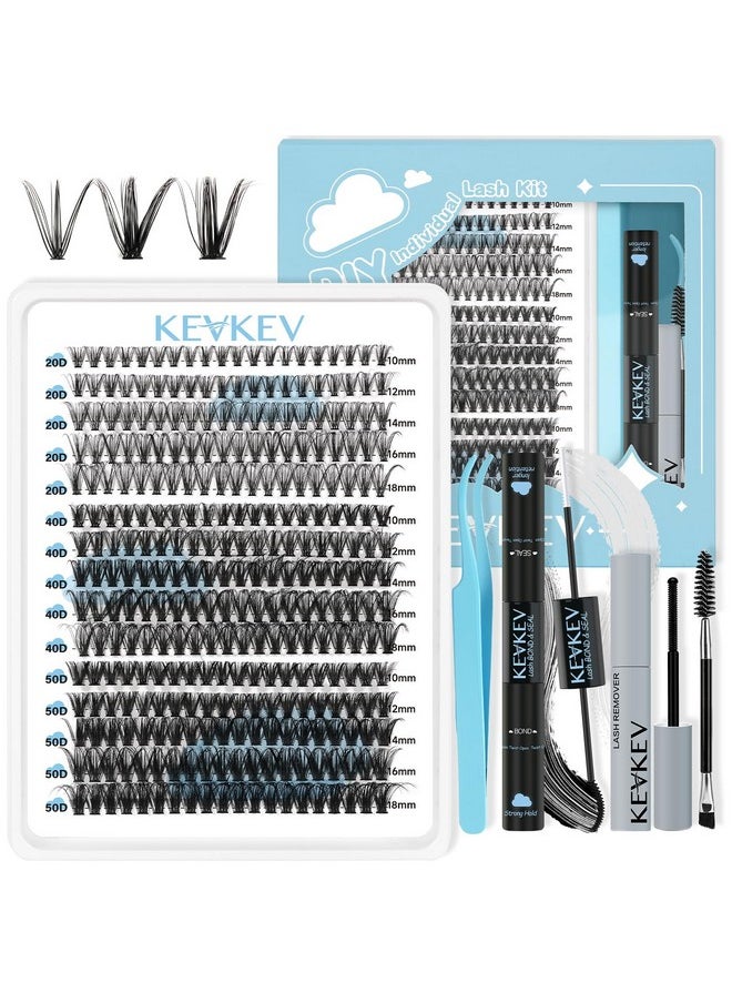 Lash Extension Kit 300Pcs Lash Clusters Kit Diy Eyelash Extension Kit With Lash Bond And Seal Eyelash Remover Lash Applicator Wispy Lashes Look Like Extensions(20D+40D+50D, D-10-18Mix)