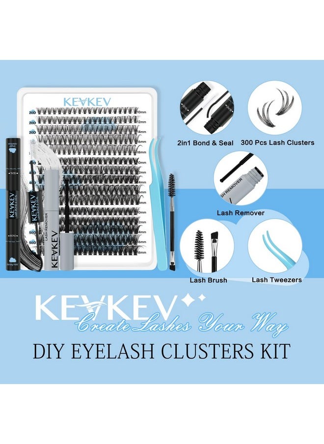 Lash Extension Kit 300Pcs Lash Clusters Kit Diy Eyelash Extension Kit With Lash Bond And Seal Eyelash Remover Lash Applicator Wispy Lashes Look Like Extensions(20D+40D+50D, D-10-18Mix)