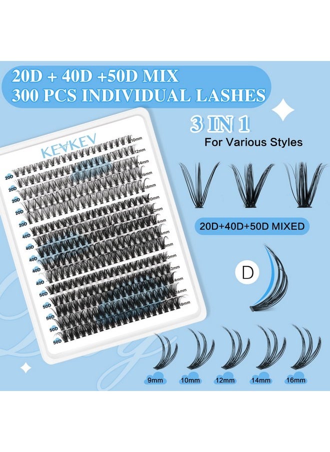 Lash Extension Kit 300Pcs Lash Clusters Kit Diy Eyelash Extension Kit With Lash Bond And Seal Eyelash Remover Lash Applicator Wispy Lashes Look Like Extensions(20D+40D+50D, D-10-18Mix)