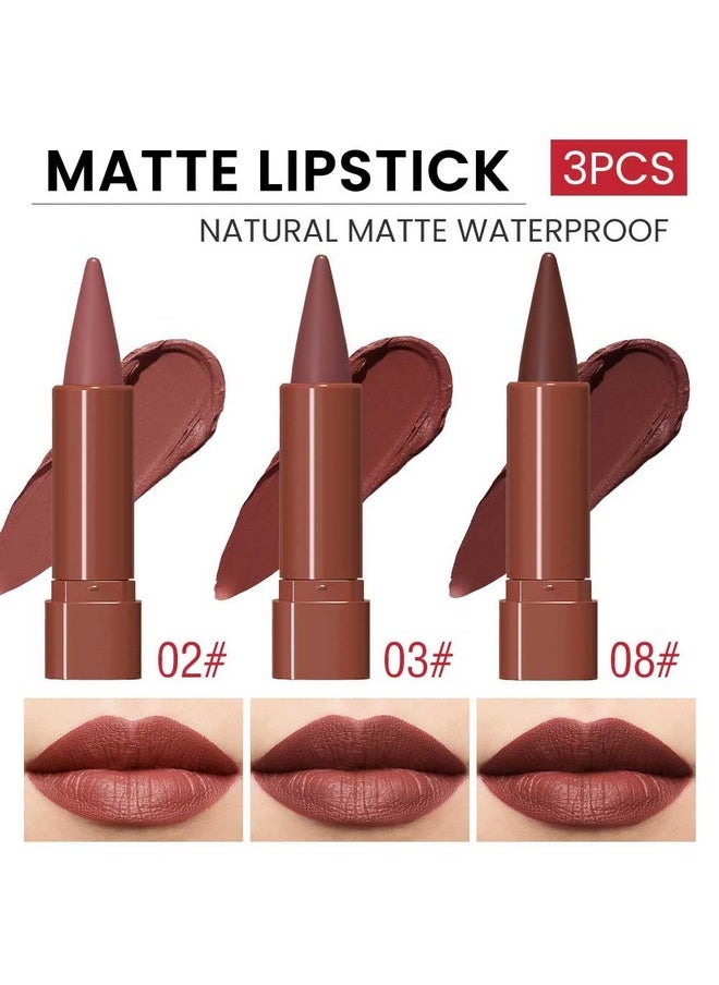 3Pcs Nude Lipstick Lip Liner Matte Sets,Light To Dark High Pigmented Velvet Lipstick Lipliner For Daily Makeup,For Women Long Lasting Waterproof 24 Hours Lip Stick Lip Stain Makeup Gift Sets