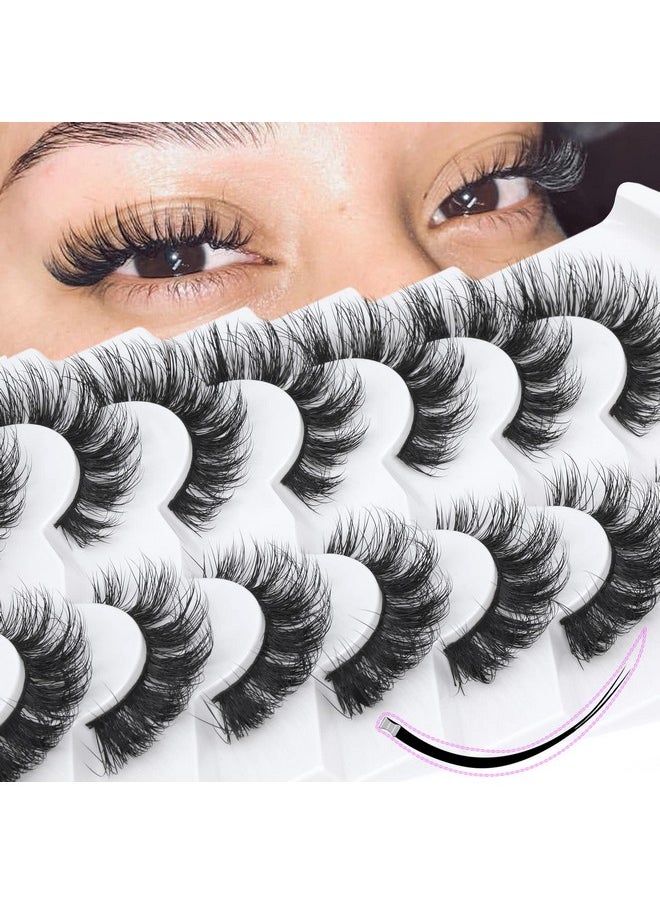 Hes Wispy False Eyelashes Cat Eye Lashes Natural Look Fluffy 3D Strip Fake Eyelashes Pack By Geeneiya, Long-Lasting, Ultra-Light, Cc Curl Lash Extension Effect