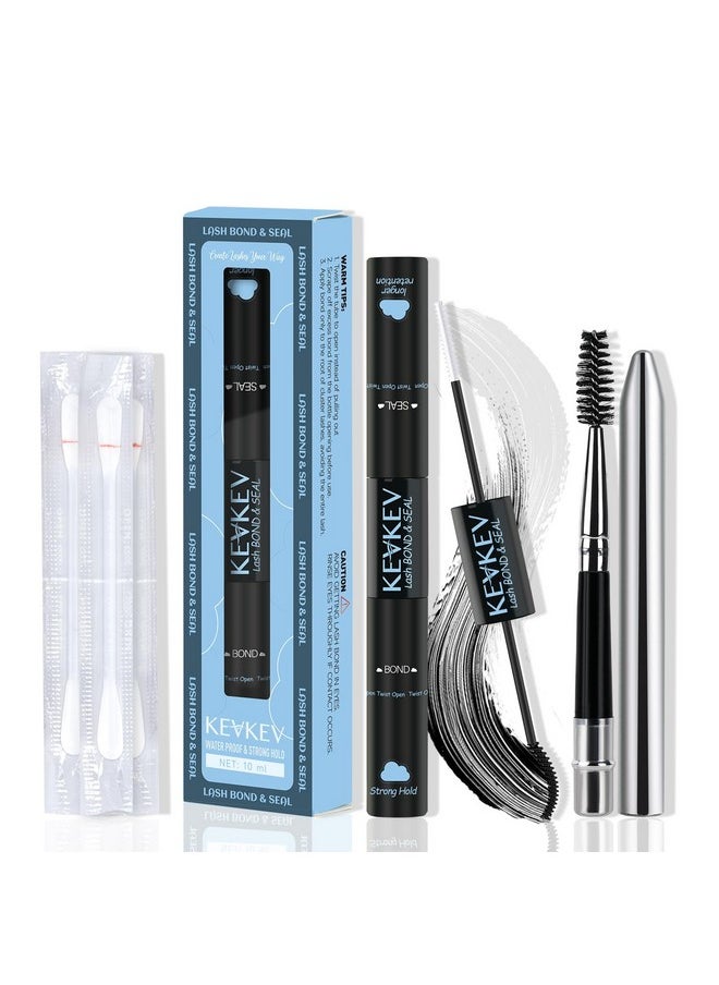 Lash Bond And Seal Lash Glue For Lash Clusters Waterproof Eyelash Bond And Seal With Lash Brush Remover Cotton Swabs Lash Cluster Glue 72 Hours Strong Hold(10Ml, Black Bond And Seal)