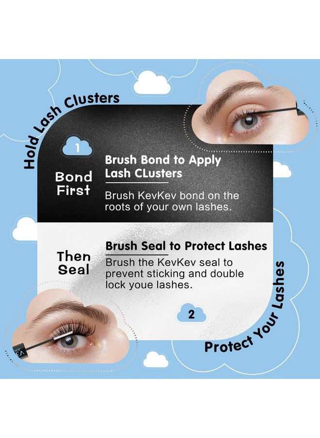 Lash Bond And Seal Lash Glue For Lash Clusters Waterproof Eyelash Bond And Seal With Lash Brush Remover Cotton Swabs Lash Cluster Glue 72 Hours Strong Hold(10Ml, Black Bond And Seal)