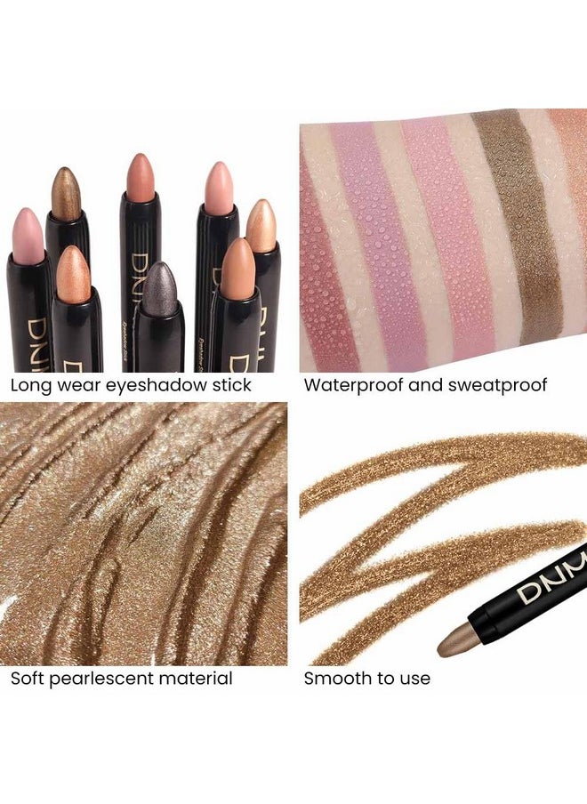 8Pcs Cream Eye Shadow Brightener Sticks Set For Eyes, Champagne Golden Rose Bronze Pink Waterlily Mauve Plum Smoky Amethyst Tawny Shimmer Matte Pencil Eye Shadow Crayon Stick Palette Makeup 06