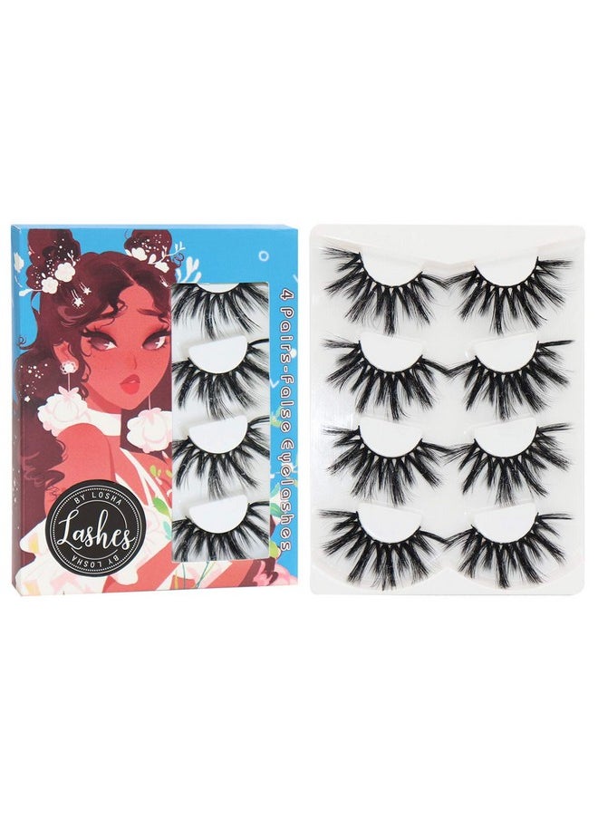 25Mm Lashes 3D Faux Mink Lashes Fluffy Volume Eyelashes Thick Crossed Luxurious Soft Wispy Lashes Pack 4 Pairs Dramatic Eye Makeup (45A)