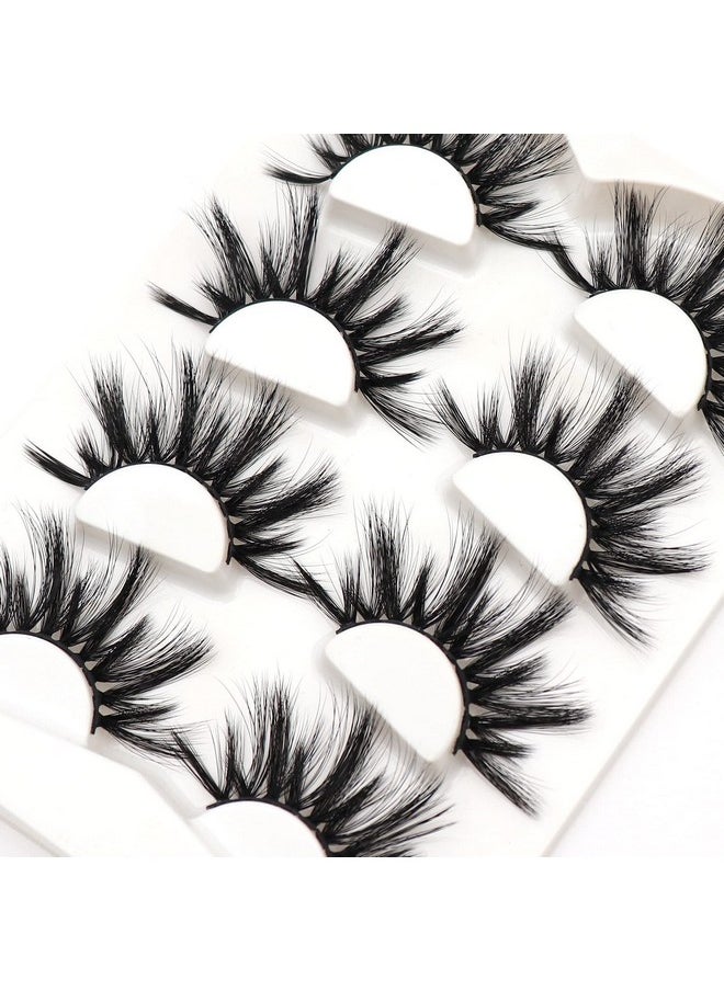 25Mm Lashes 3D Faux Mink Lashes Fluffy Volume Eyelashes Thick Crossed Luxurious Soft Wispy Lashes Pack 4 Pairs Dramatic Eye Makeup (45A)