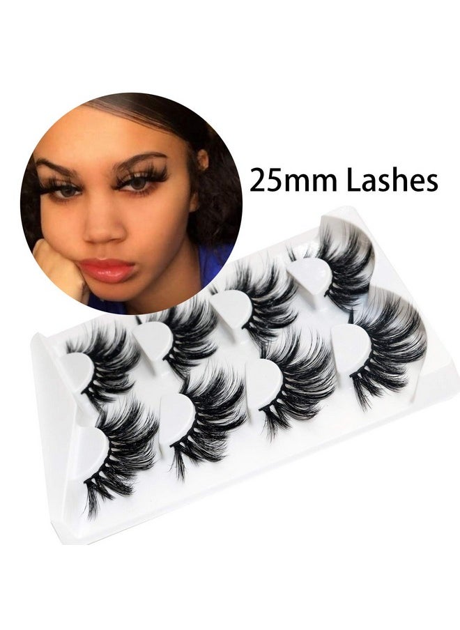 25Mm Lashes 3D Faux Mink Lashes Fluffy Volume Eyelashes Thick Crossed Luxurious Soft Wispy Lashes Pack 4 Pairs Dramatic Eye Makeup (45A)