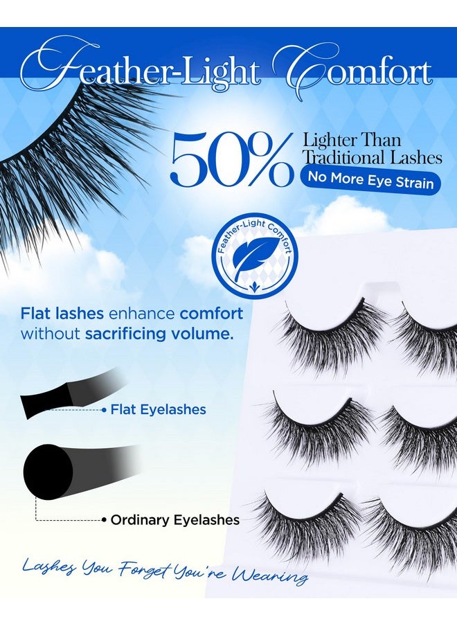 False Eyelashes Natural Look Airy Lux, Full Volume 8-15Mm Ultra Lightweight And Soft Wispy Strip Flat Lashes, Natural Doll Eye Fake Lashes, Reusable, Easy To Apply, 3 Pairs