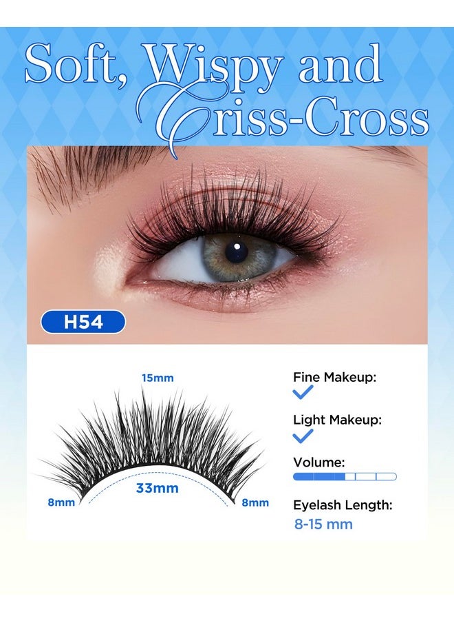 False Eyelashes Natural Look Airy Lux, Full Volume 8-15Mm Ultra Lightweight And Soft Wispy Strip Flat Lashes, Natural Doll Eye Fake Lashes, Reusable, Easy To Apply, 3 Pairs