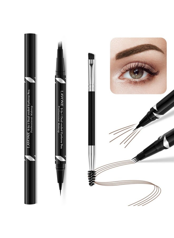 Eyebrow Pen,2-In-1 Dual-Ended Waterproof Eyebrow Pencil,With 4 Tip Microblading Eyebrow Pen And Ultra-Precise Brow Pencil,Dual-Ended Eyebrow Brush,Eyebrows Makeup For Natural Looking-Dark Brown