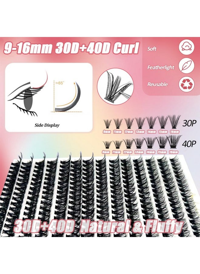 Diy Lash Extension Kit 280 Pcs 9-16Mm 30D+40D Individual Lashes Clusters With Lash Bond And Seal Glue Remover Eyeliner Mascara Tweezers Lash Shampoo Cleansing Brush Lash Brusha