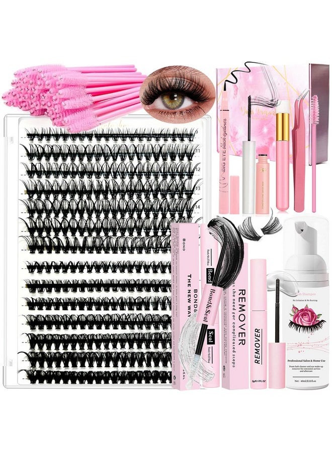 Diy Lash Extension Kit 280 Pcs 9-16Mm 30D+40D Individual Lashes Clusters With Lash Bond And Seal Glue Remover Eyeliner Mascara Tweezers Lash Shampoo Cleansing Brush Lash Brusha