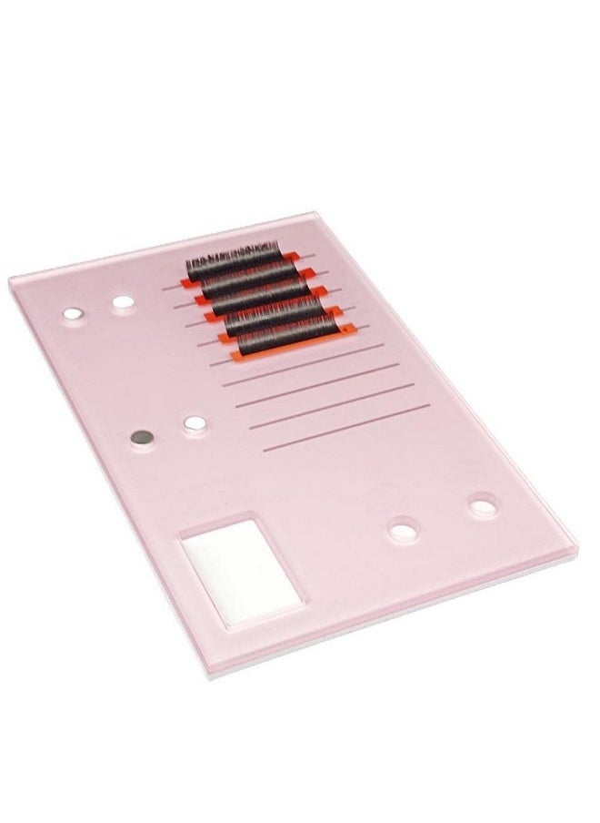 Acrylic Eyelash Grafting Pallet, Lash Tile Holder, Bigger Size Glue Cups Eyelash Extensions Storage Gasket Pads With Magnetic Suction For 2 Tweezers(Pink-7.87X5.12In)