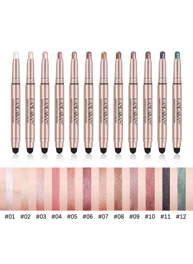 Eyeshadow Stick, Shimmer-Cream Eye Shadow Pencil, Eye Shadow Sticks Long-Lasting Waterproof, Glitter Eyeshadows Stick With Soft Brush For Eyeshadows Makeup(02Champagne-Gold)