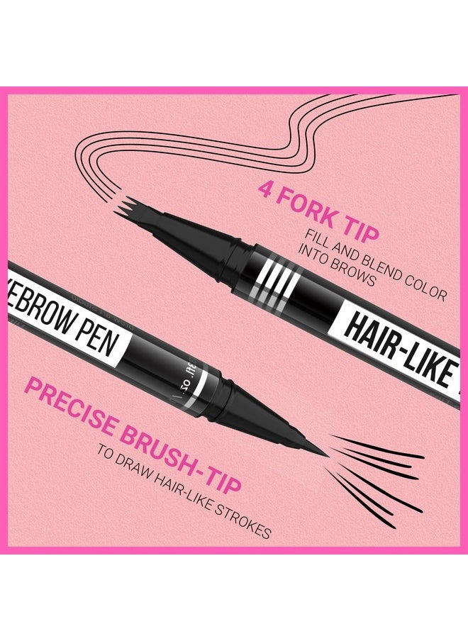 Eyebrow Pen - Eyebrow Pencil Magical 2-In-1 Eye Brow Pencils For Women With 4-Fork-Tip & Precise Brush-Tip Create Natural Hair-Like Brows, Last All-Day, Microblading Eyebrow Pen, Light Brown