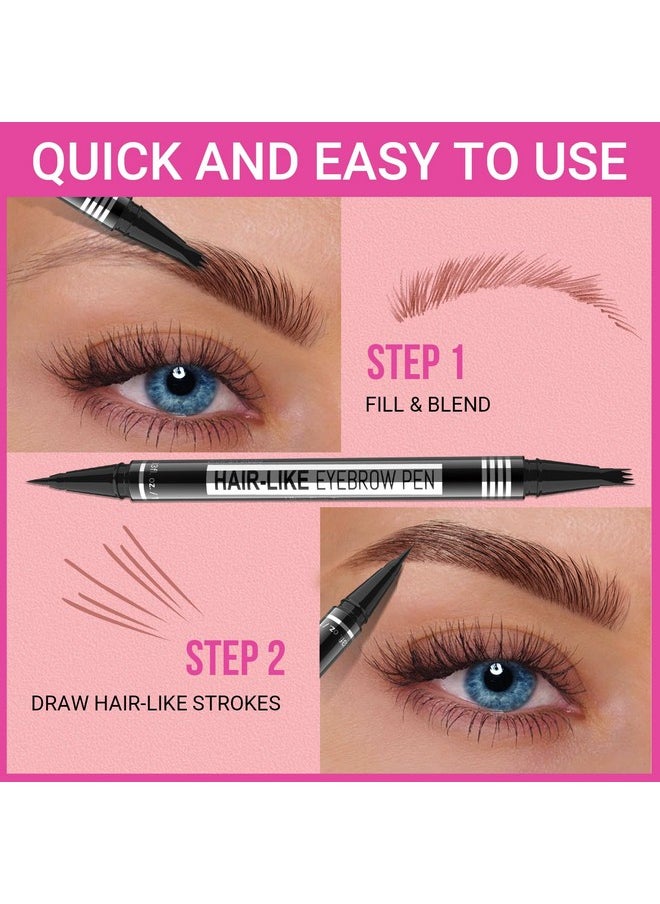 Eyebrow Pen - Eyebrow Pencil Magical 2-In-1 Eye Brow Pencils For Women With 4-Fork-Tip & Precise Brush-Tip Create Natural Hair-Like Brows, Last All-Day, Microblading Eyebrow Pen, Light Brown