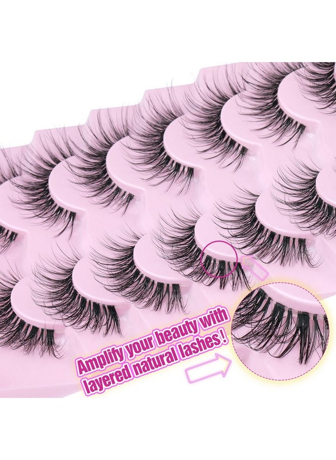 Tural Look False Eyelashes Wispy Fluffy Lashes Mink Long Curly Fake Eyelashes Cat Eye Lashes With Clear Band 7 Pairs Pack By Gvefetiee