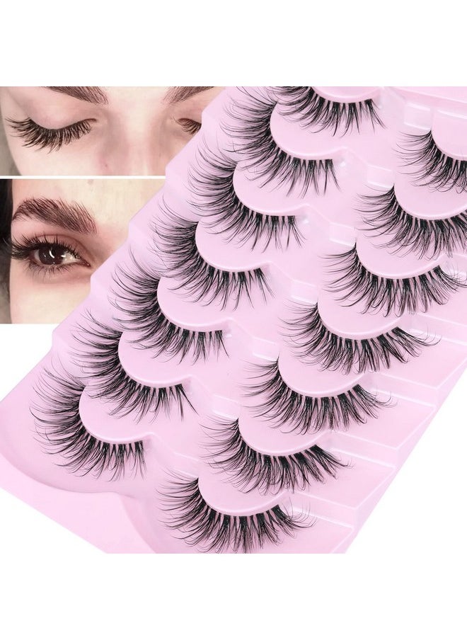 Tural Look False Eyelashes Wispy Fluffy Lashes Mink Long Curly Fake Eyelashes Cat Eye Lashes With Clear Band 7 Pairs Pack By Gvefetiee