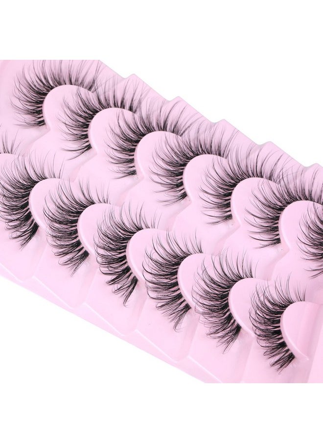 Tural Look False Eyelashes Wispy Fluffy Lashes Mink Long Curly Fake Eyelashes Cat Eye Lashes With Clear Band 7 Pairs Pack By Gvefetiee