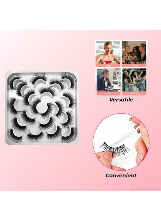 10 Pairs False Eyelashes, Silk False Lashes Multi-Layered Effect Natural Look, Soft And Comfortable Lashes For Girls, Black