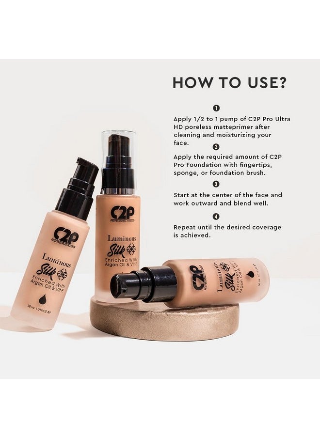 C2P Pro Luminous Silk Liquid Foundation Medium Tan 06, 30 Ml | Provides Full Coverage & Absorbs Oil | Enriched With Argan Oil & Vitamin E | Suitable For All Skin Types