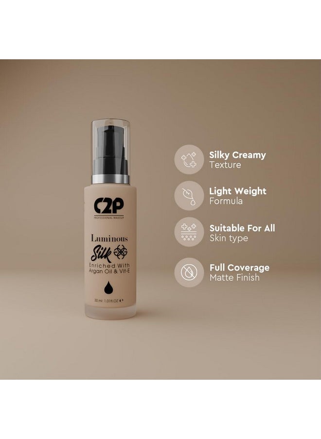 C2P Pro Luminous Silk Liquid Foundation Medium Tan 06, 30 Ml | Provides Full Coverage & Absorbs Oil | Enriched With Argan Oil & Vitamin E | Suitable For All Skin Types