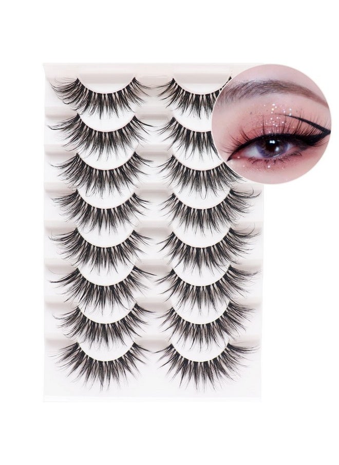 Eyelashes Wispy Lashes Natural Look 8 Pairs Clear Band False Eyelashes Handmade Reusable Fake Eye Lashes Pack (G1)