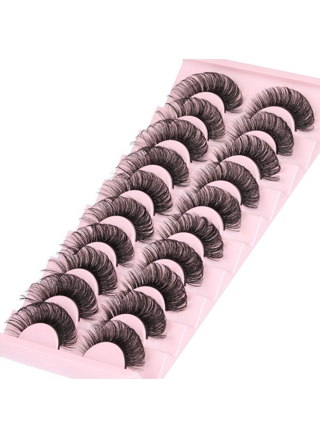 Russian Strip Lashes 18Mm Long Thick False Eyelashes Dramatic D Curl Fake Eye Lashes Pack 10 Pairs Full Fluffy Crossed Faux Mink Eyelashes Reusable Soft Look Like Lashes Extension 10 Pairs