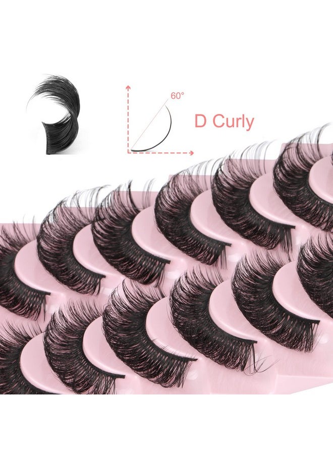 Russian Strip Lashes 18Mm Long Thick False Eyelashes Dramatic D Curl Fake Eye Lashes Pack 10 Pairs Full Fluffy Crossed Faux Mink Eyelashes Reusable Soft Look Like Lashes Extension 10 Pairs