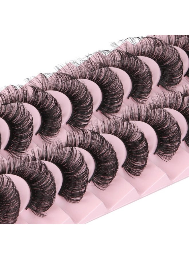 Russian Strip Lashes 18Mm Long Thick False Eyelashes Dramatic D Curl Fake Eye Lashes Pack 10 Pairs Full Fluffy Crossed Faux Mink Eyelashes Reusable Soft Look Like Lashes Extension 10 Pairs