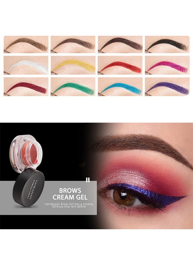 12 Color Eyebrow Cream Colorful Smooth Eyebrow Pomade Gel Long Lasting Waterproof Eyeliner Gel Eye Brow Makeup Cosmetics With Eyebrow Brush (05 White Out)