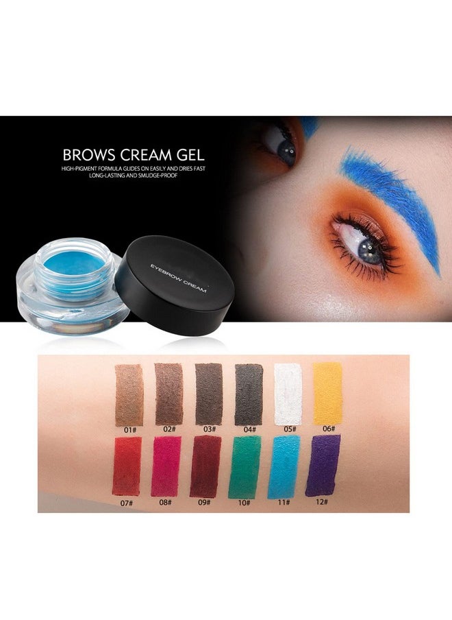 12 Color Eyebrow Cream Colorful Smooth Eyebrow Pomade Gel Long Lasting Waterproof Eyeliner Gel Eye Brow Makeup Cosmetics With Eyebrow Brush (05 White Out)