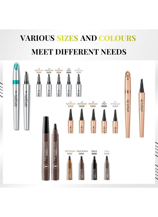 Eyebrow Pencil - 4 Tip Microblade Eyebrow Pen With Waterproof, Smudge-Proof And Long Lasting, Natural Eye Brow Pencils For Women,Eyebrow Makeup For Natural Looking Eyebrows - Black