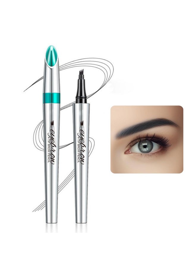 Eyebrow Pencil - 4 Tip Microblade Eyebrow Pen With Waterproof, Smudge-Proof And Long Lasting, Natural Eye Brow Pencils For Women,Eyebrow Makeup For Natural Looking Eyebrows - Black