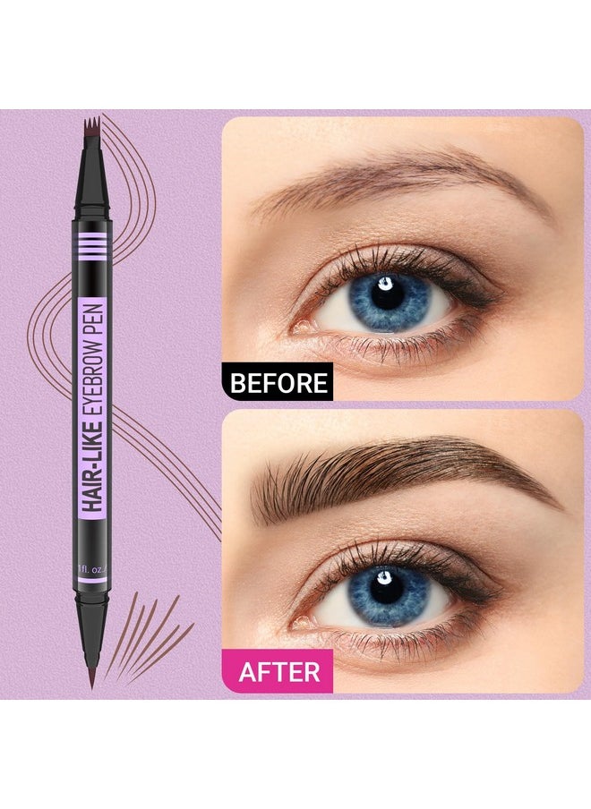 Eyebrow Pen - Eyebrow Pencil Magic 2-In-1 Eye Brow Pencils For Women With 4-Fork-Tip And Precise Brush-Tip Create Natural Hair-Like Brows, Last All Day, Microblading Eyebrow Pen, Dark Brown