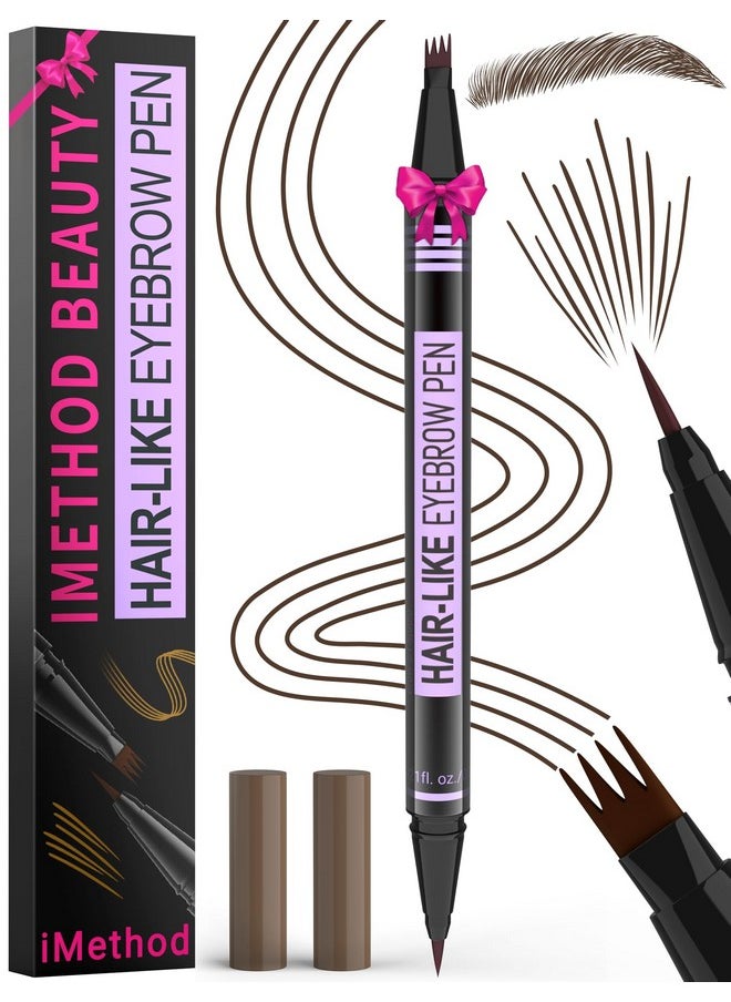 Eyebrow Pen - Eyebrow Pencil Magic 2-In-1 Eye Brow Pencils For Women With 4-Fork-Tip And Precise Brush-Tip Create Natural Hair-Like Brows, Last All Day, Microblading Eyebrow Pen, Dark Brown